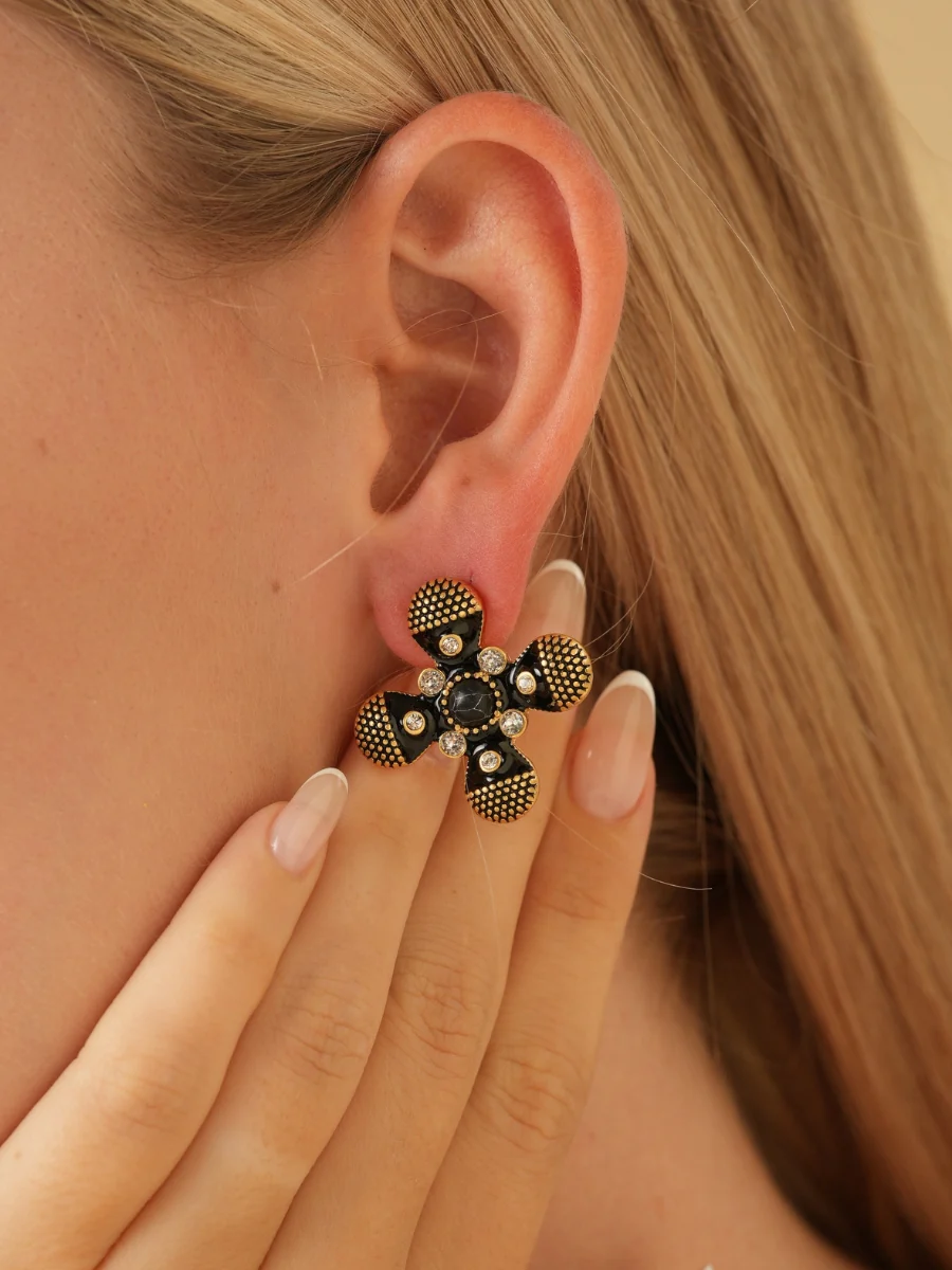 Palace Cross Glaze Embellished Rhinestone Stud Earrings - Image 2