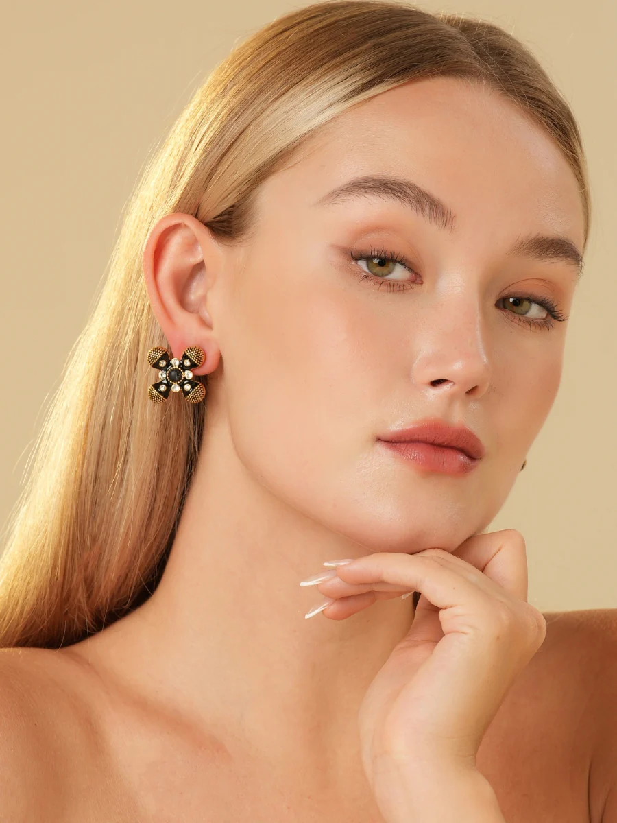Palace Cross Glaze Embellished Rhinestone Stud Earrings - Image 3