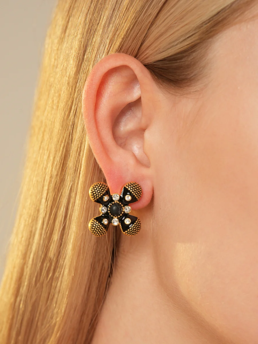 Palace Cross Glaze Embellished Rhinestone Stud Earrings - Image 4