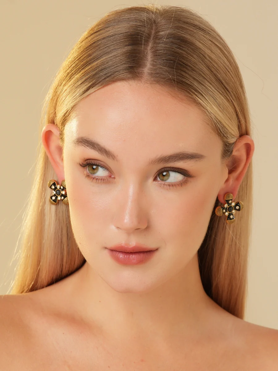 Palace Cross Glaze Embellished Rhinestone Stud Earrings - Image 5