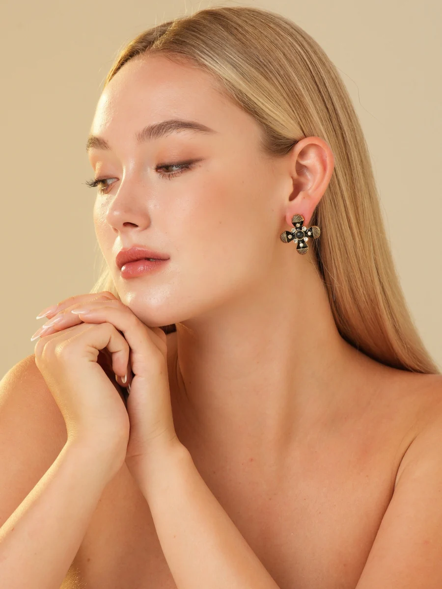 Palace Cross Glaze Embellished Rhinestone Stud Earrings - Image 6