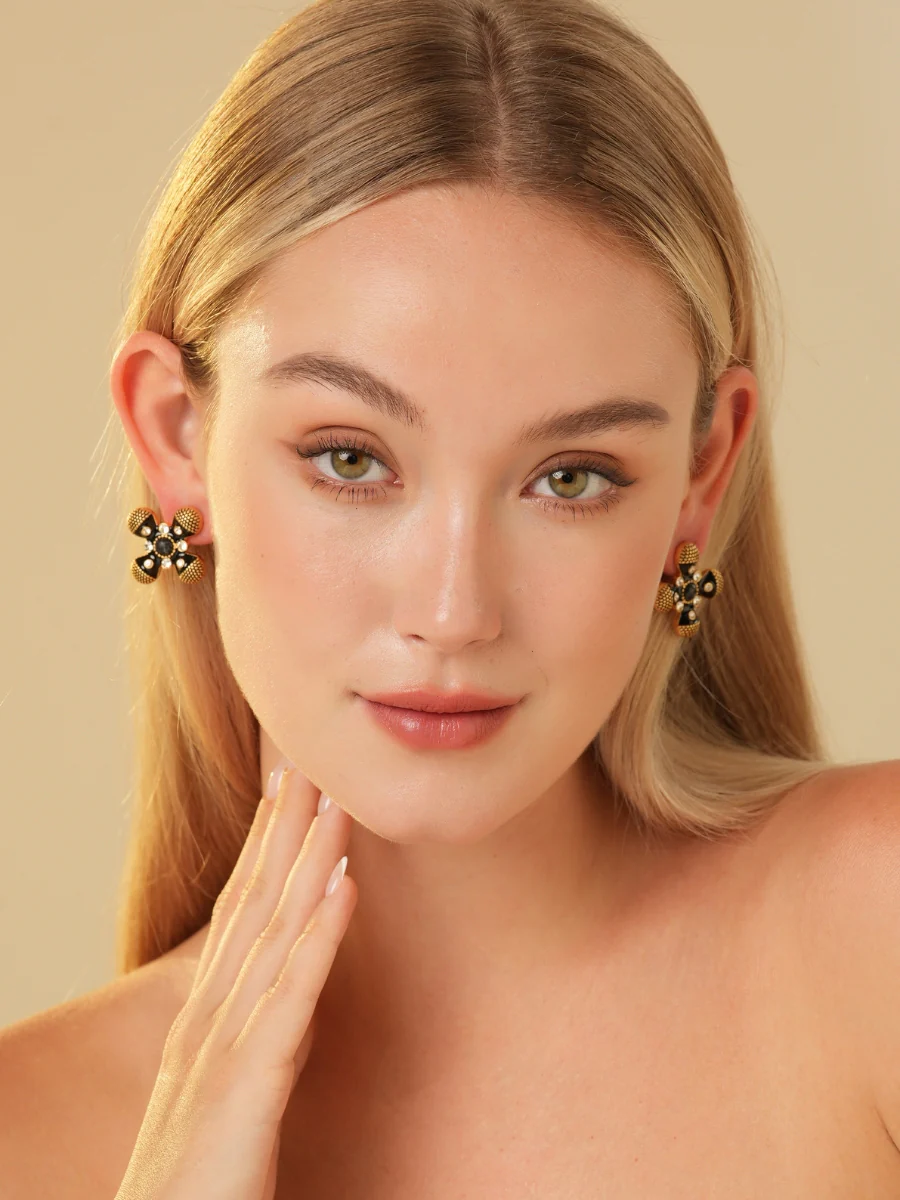 Palace Cross Glaze Embellished Rhinestone Stud Earrings - Image 7