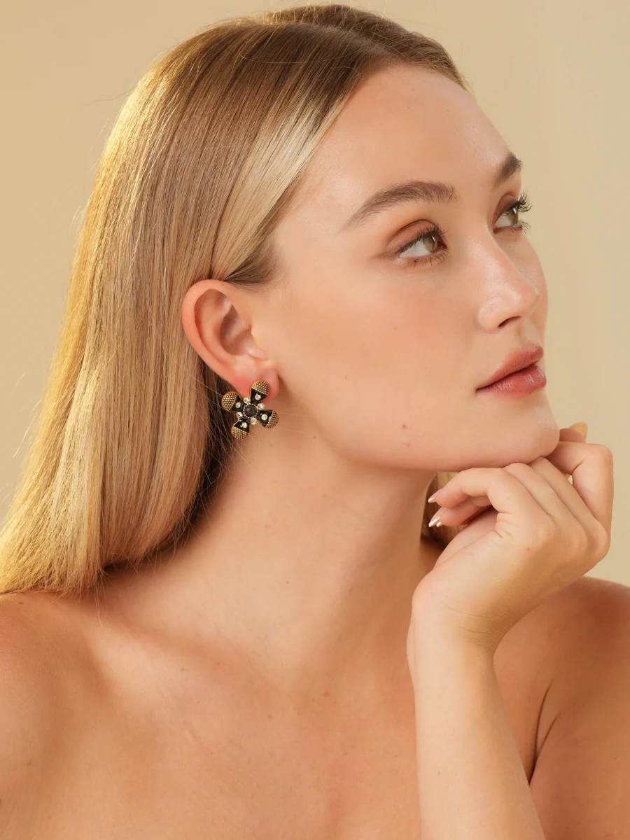 Palace Cross Glaze Embellished Rhinestone Stud Earrings - Image 8