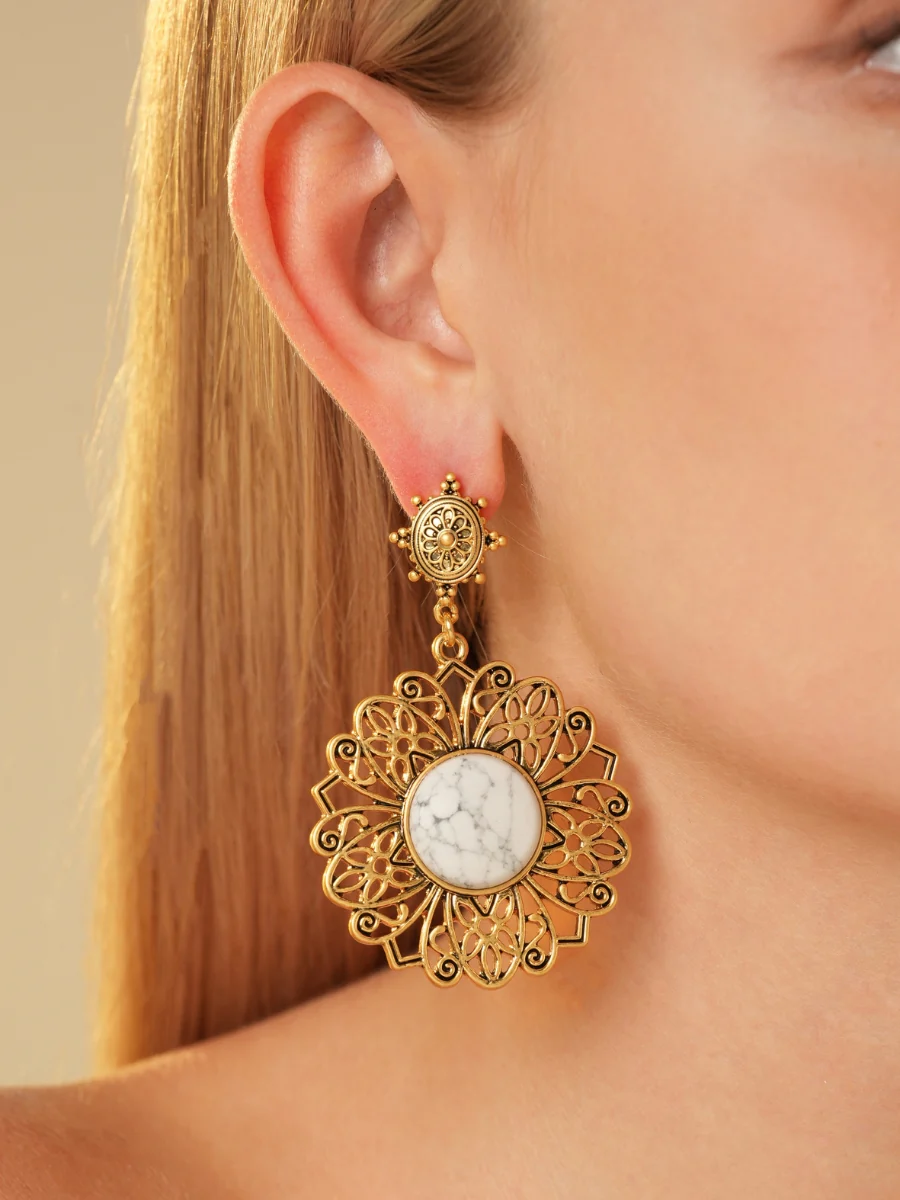 Palmira Gemstone Gold Plated Drop Earrings - Image 2