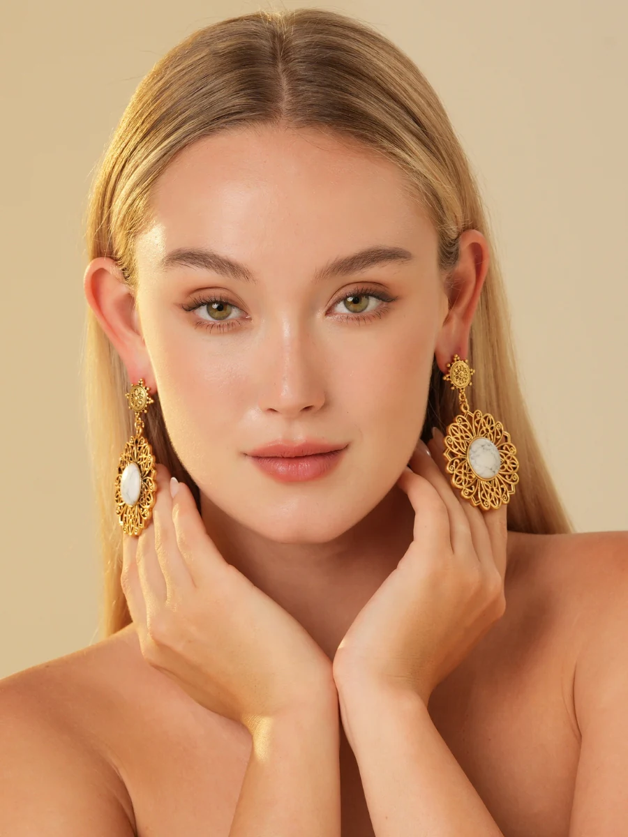 Palmira Gemstone Gold Plated Drop Earrings - Image 3
