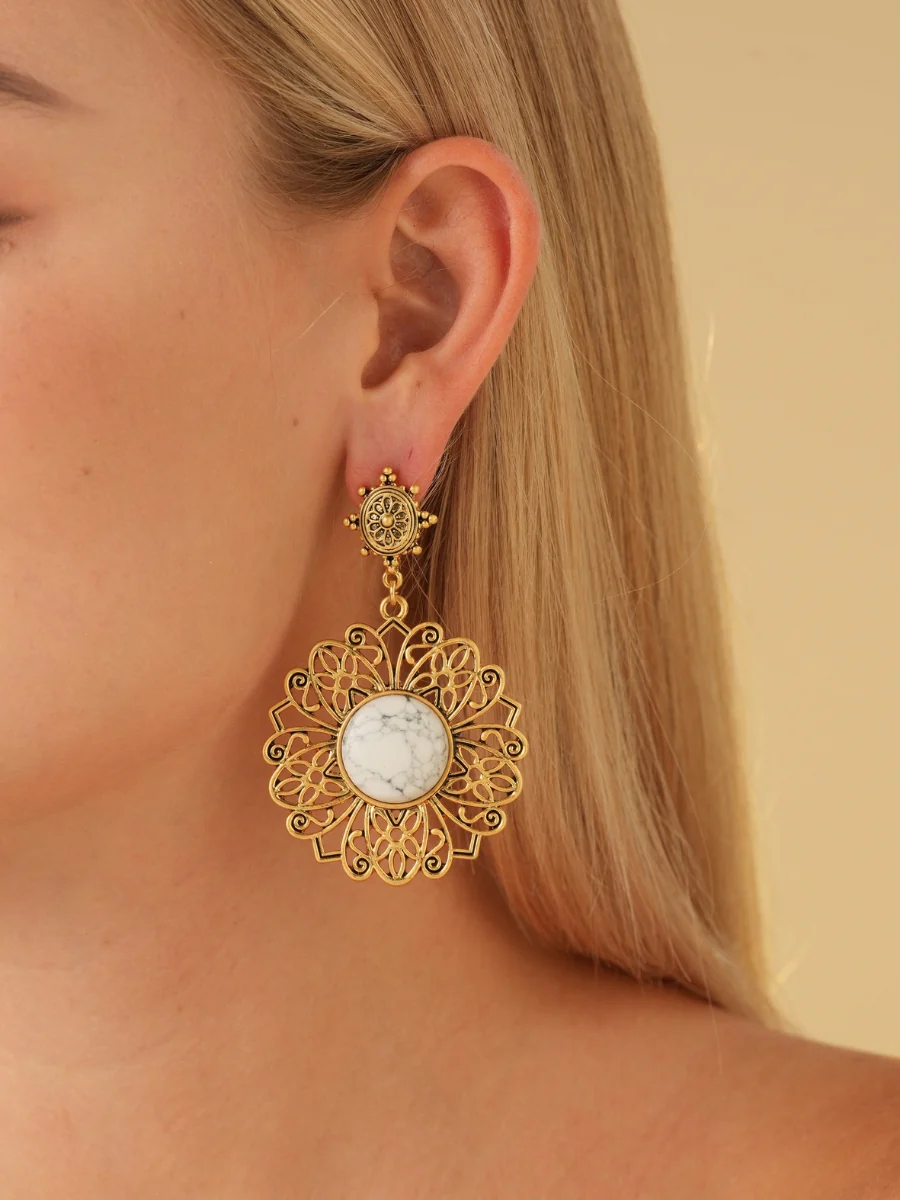 Palmira Gemstone Gold Plated Drop Earrings - Image 4