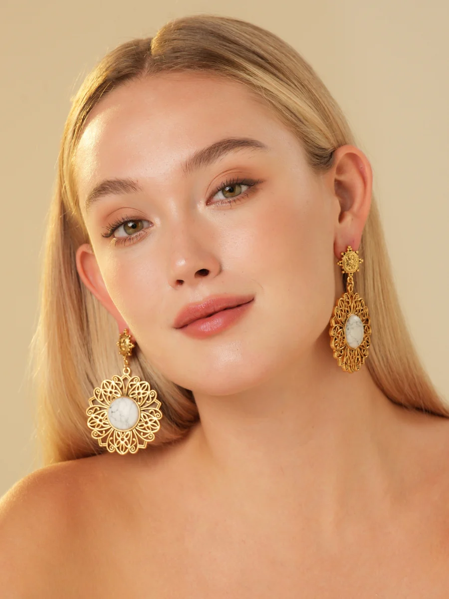 Palmira Gemstone Gold Plated Drop Earrings - Image 5