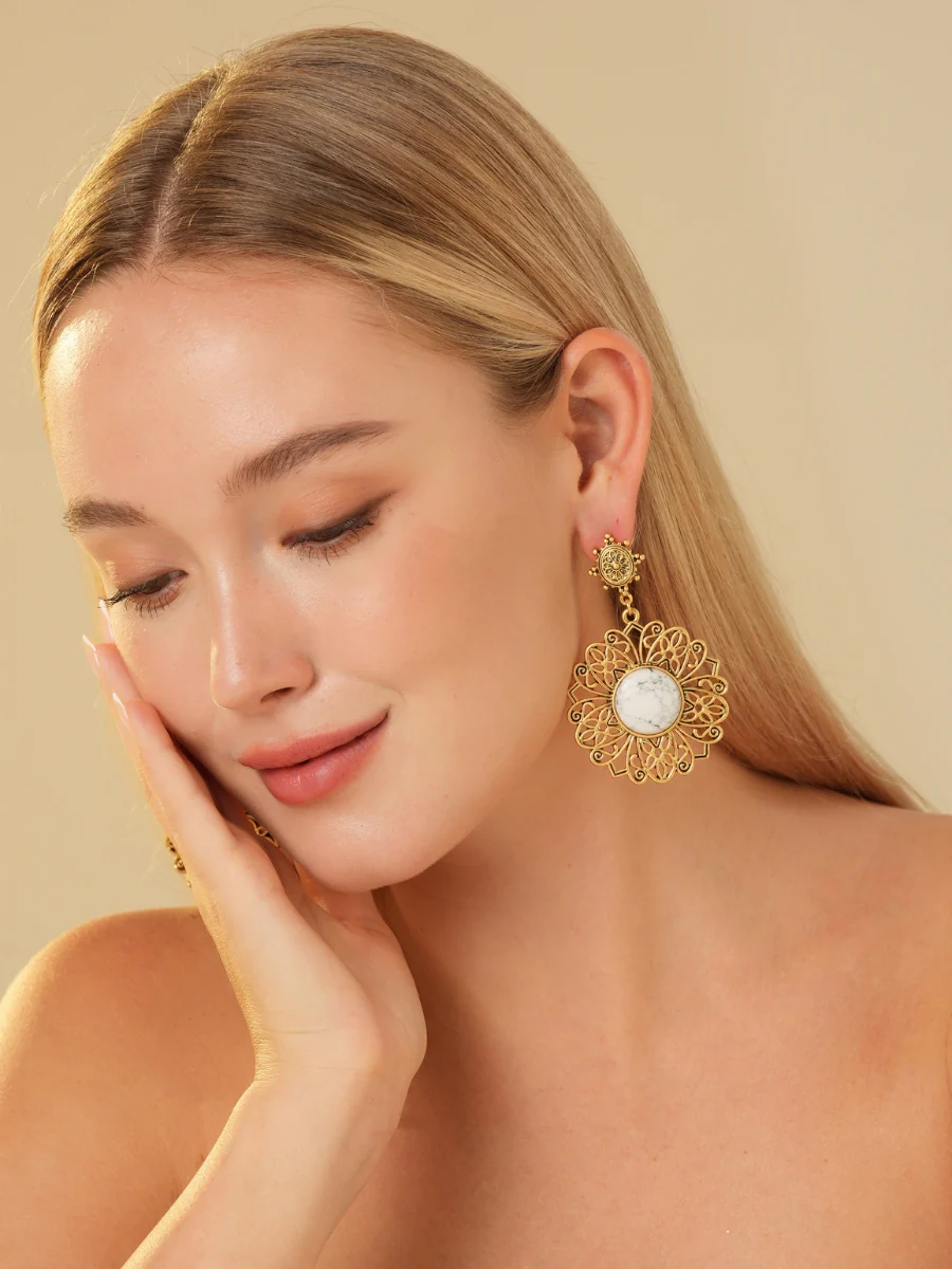 Palmira Gemstone Gold Plated Drop Earrings - Image 6