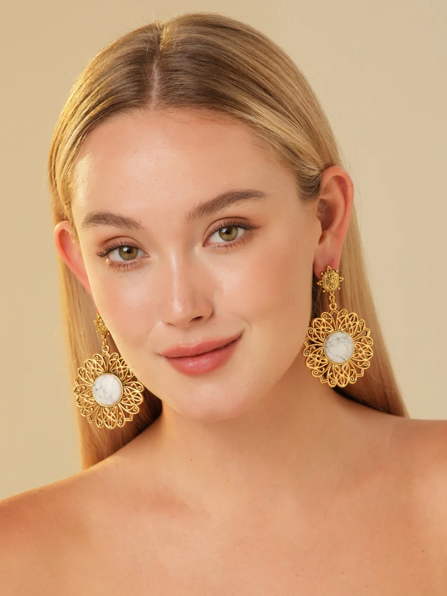 Palmira Gemstone Gold Plated Drop Earrings - Image 7