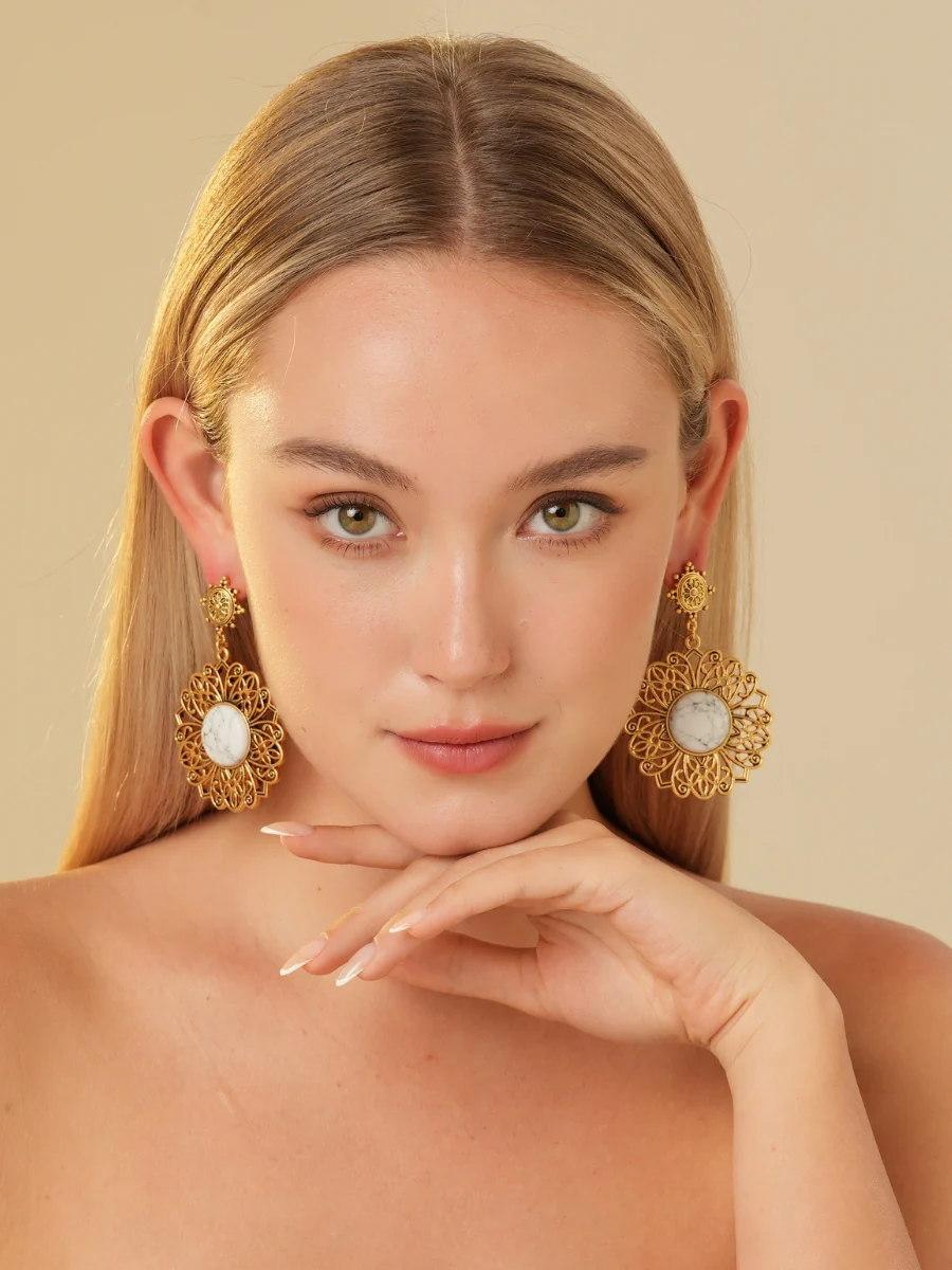 Palmira Gemstone Gold Plated Drop Earrings - Image 8