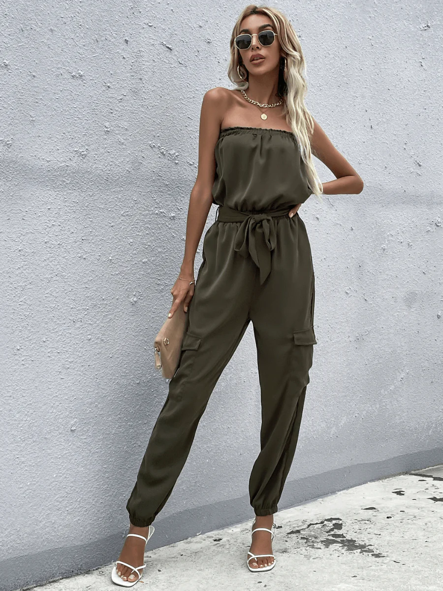 Parisa Strapless Satin Tie Waist Jumpsuit - Image 2