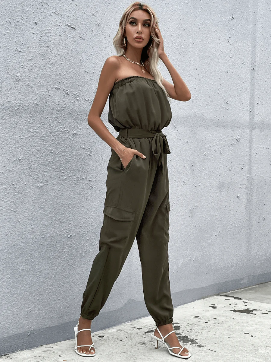Parisa Strapless Satin Tie Waist Jumpsuit - Image 3