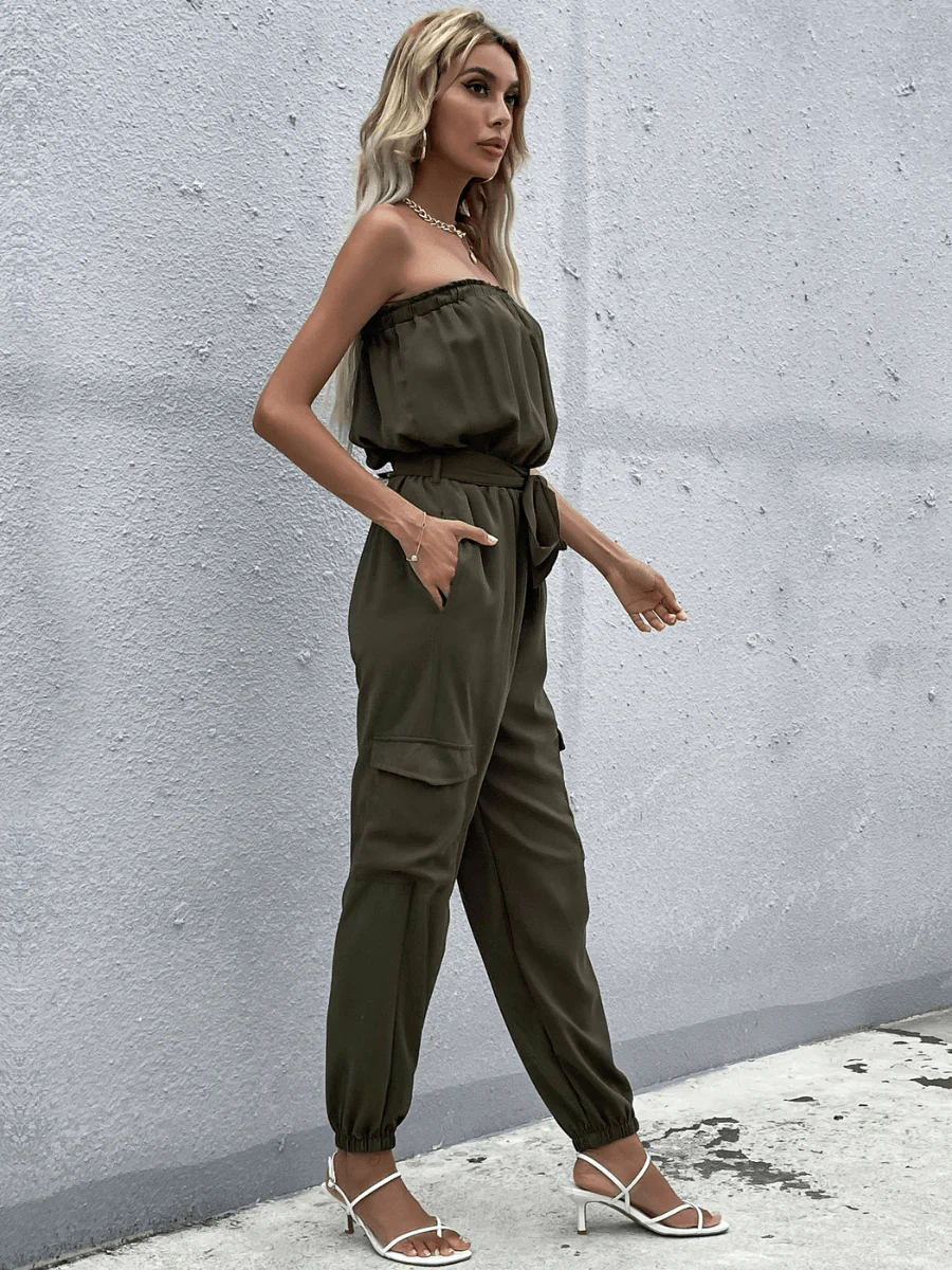 Parisa Strapless Satin Tie Waist Jumpsuit - Image 4