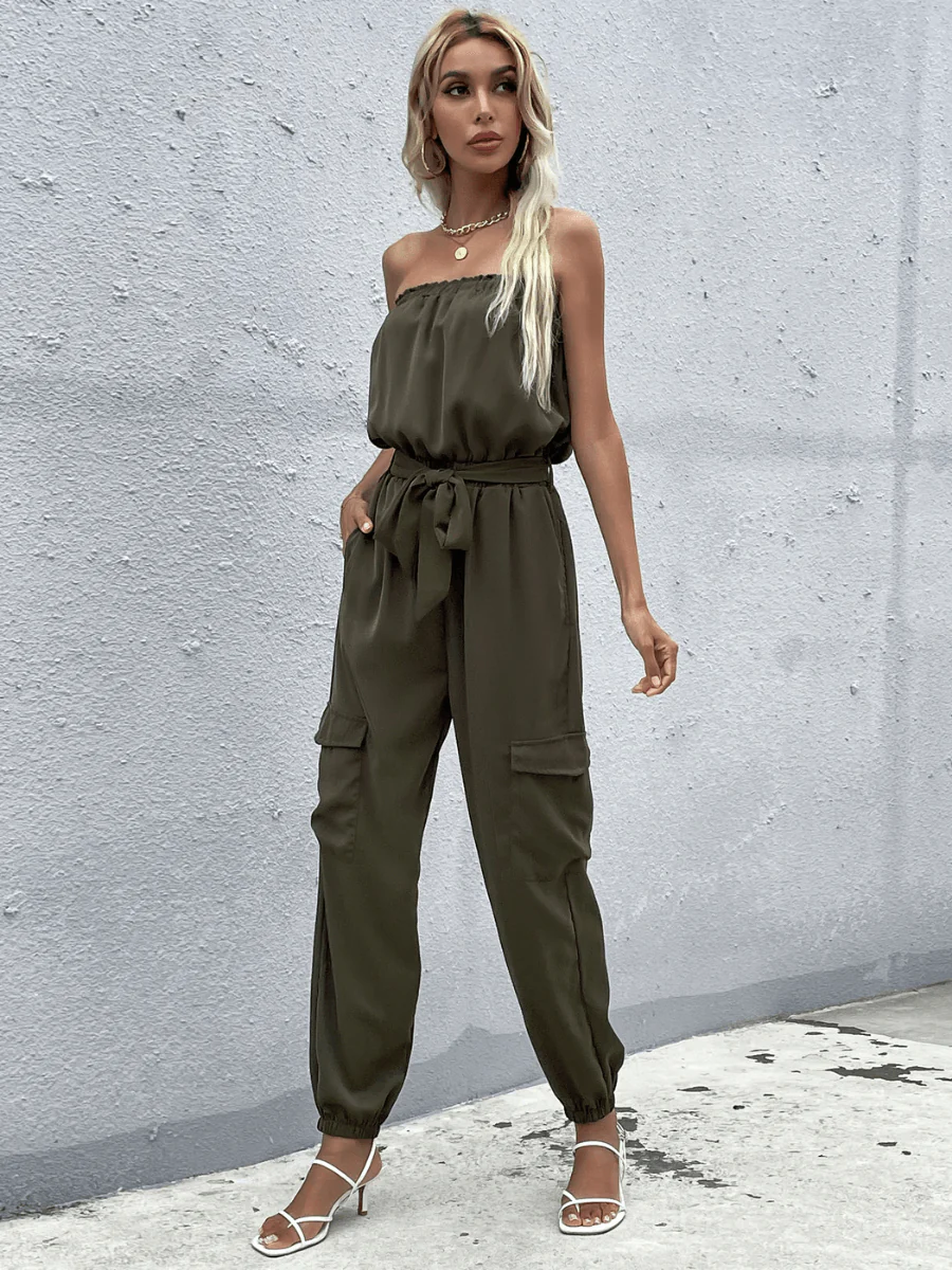 Parisa Strapless Satin Tie Waist Jumpsuit - Image 5