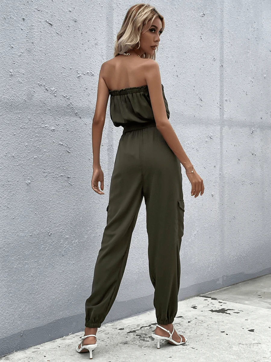 Parisa Strapless Satin Tie Waist Jumpsuit - Image 6