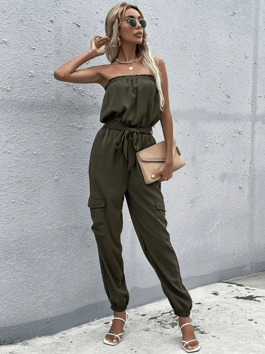 Parisa Strapless Satin Tie Waist Jumpsuit - Image 8