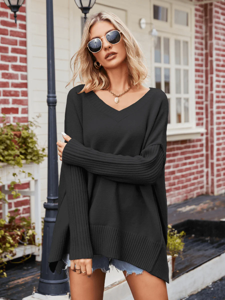 Parkin Heart Neck Knit Sweater - Black - Image 3