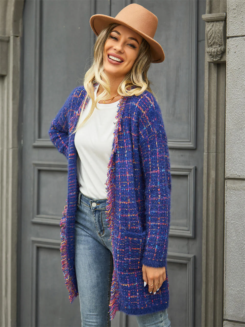 Pate Pocketed Knit Cardigan - Blue - Image 6