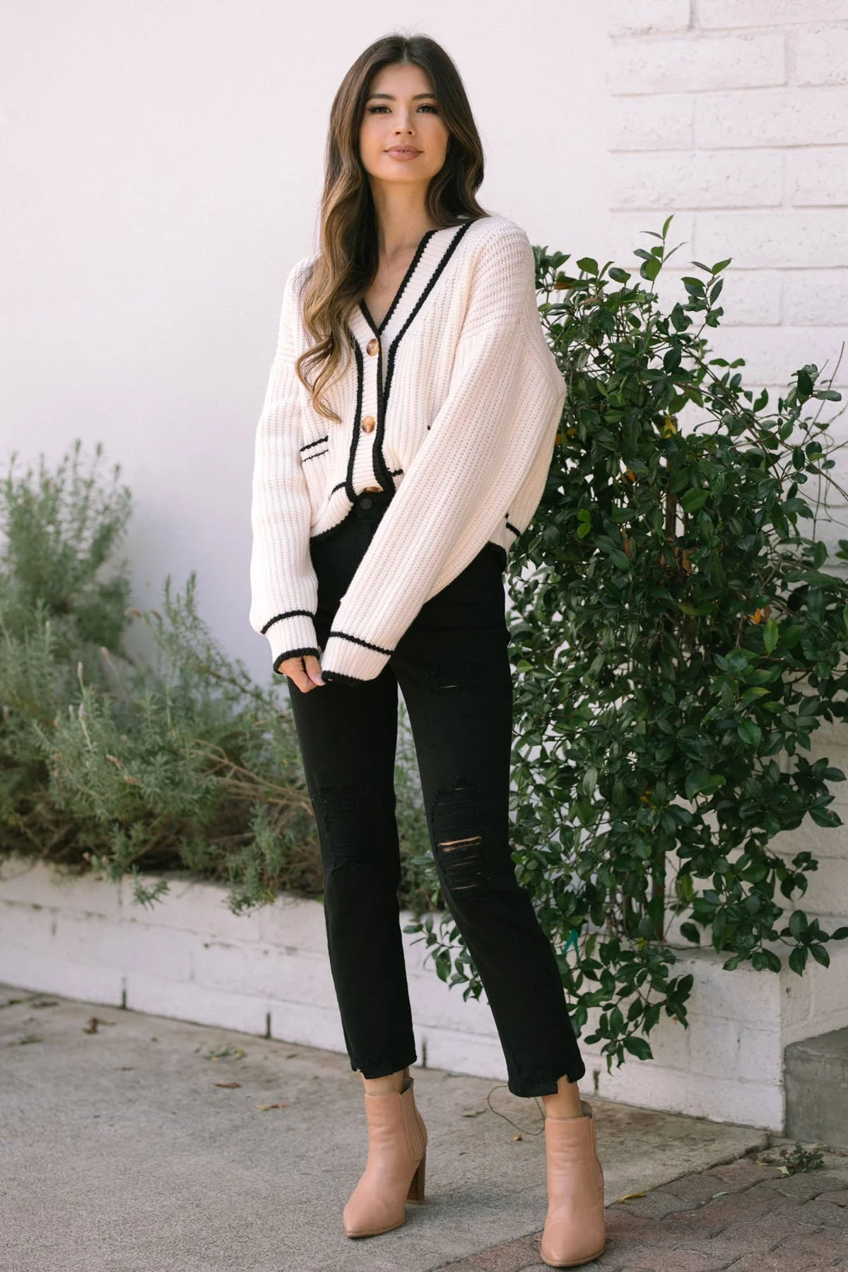 Pate Pocketed Knit Cardigan - Cream - Image 2