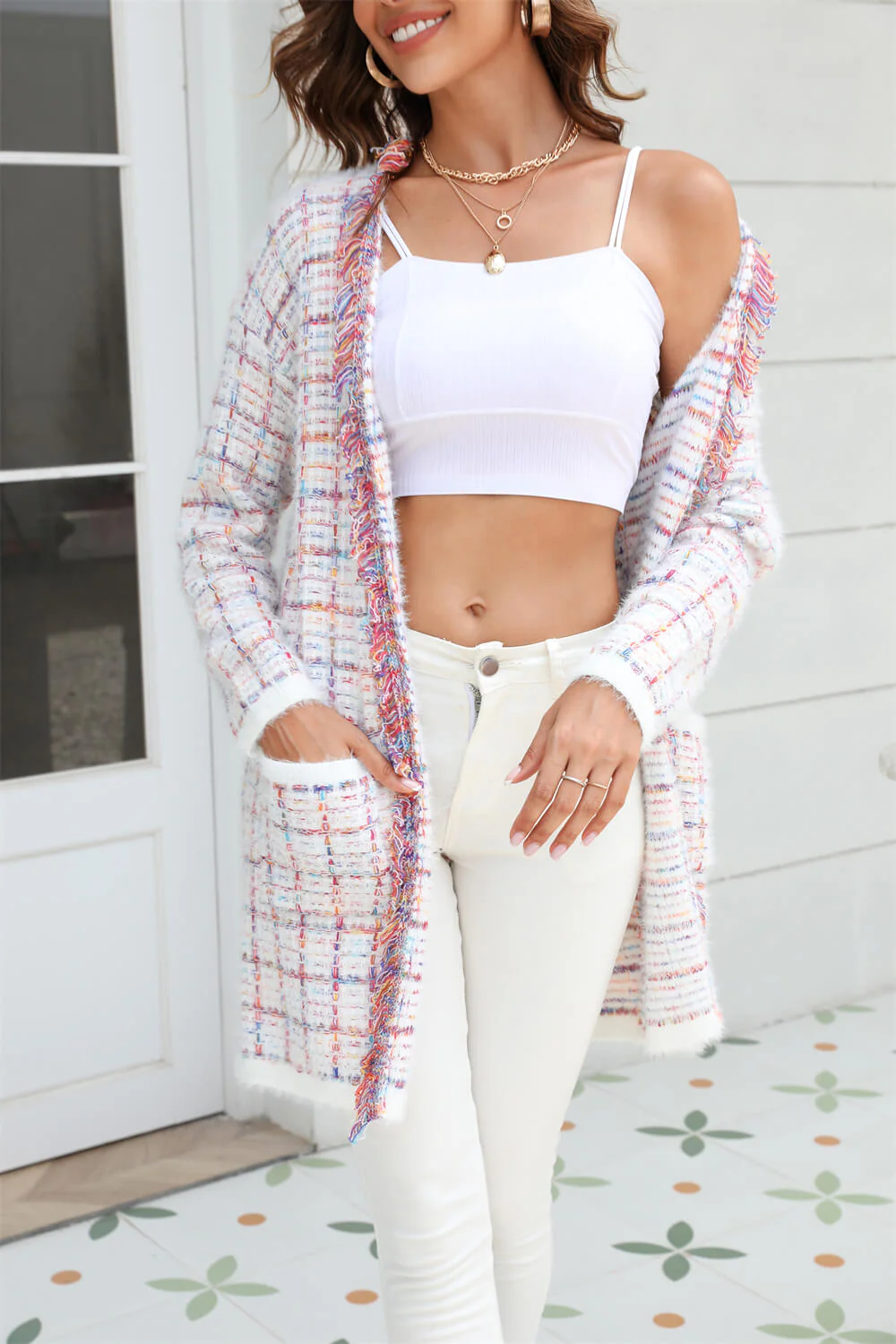 Pate Pocketed Knit Cardigan - Pink - Image 6