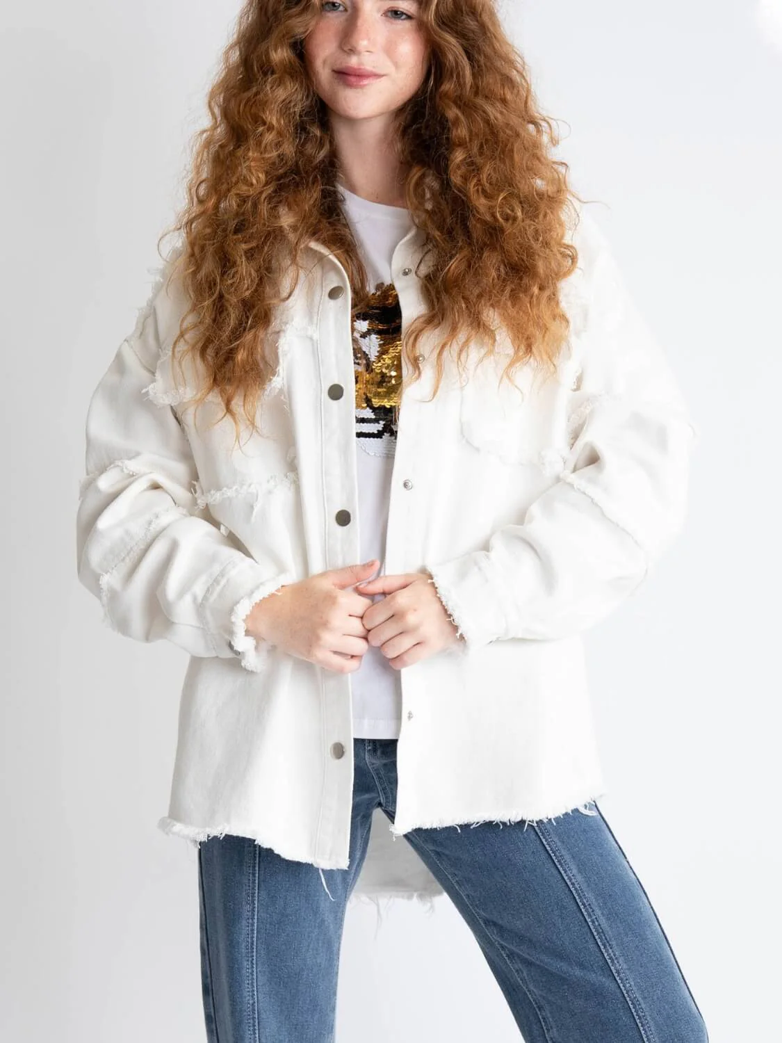Peace Back Oversized Denim Shacket - Image 11