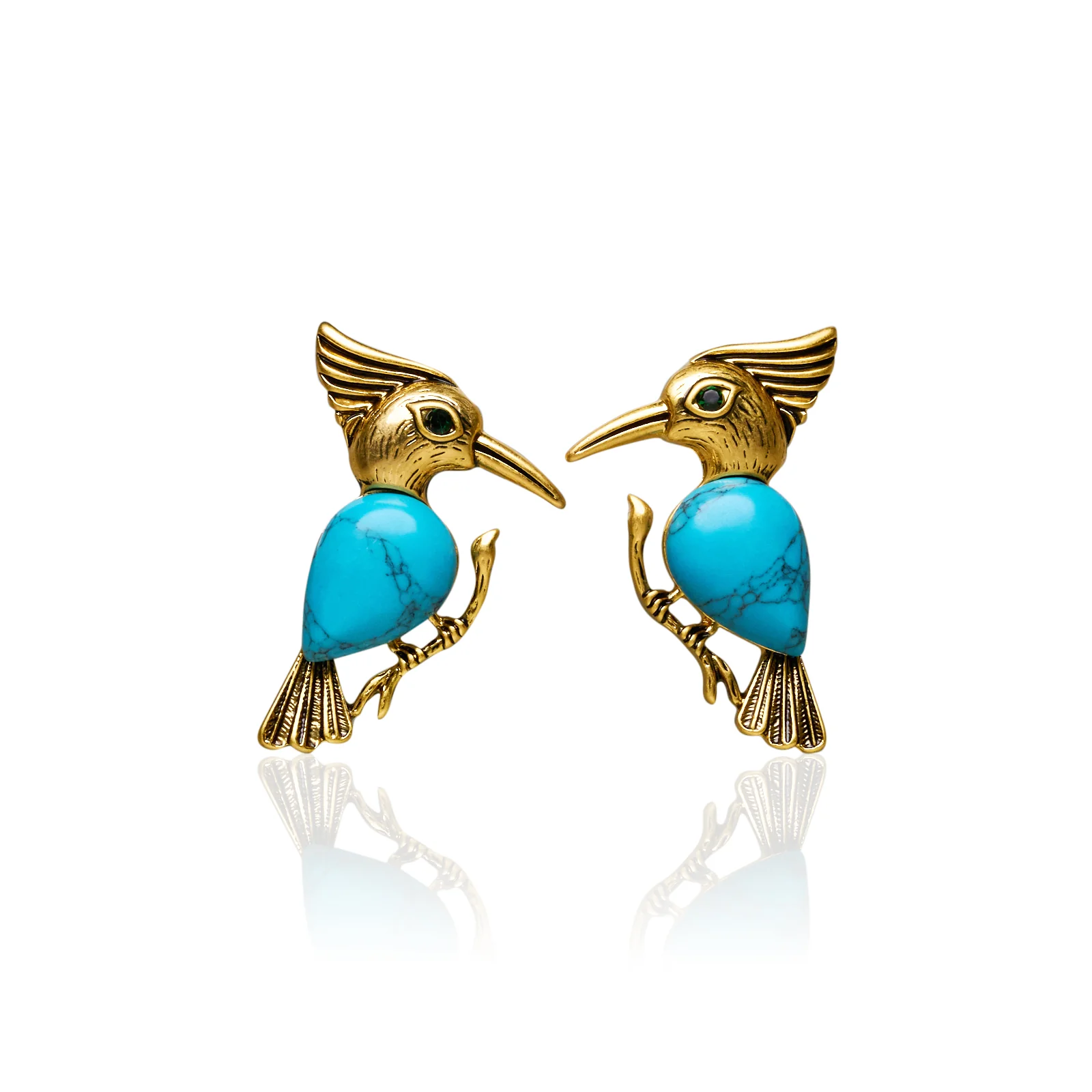 Pecker Chalchite Gold Plated Stud Earrings - Image 8