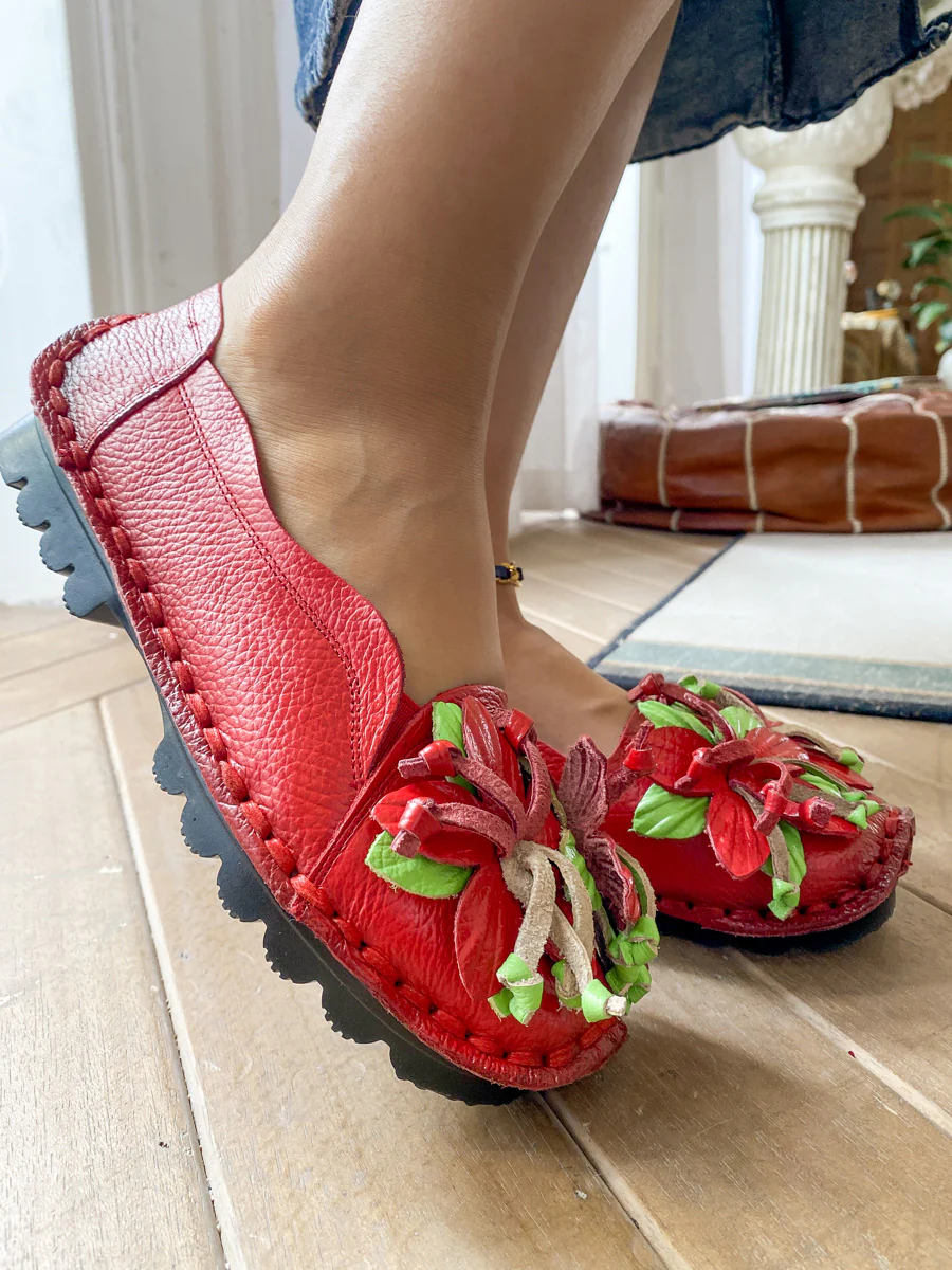Rumour Has It | Perforated Flower Deco Head Leather Flats - Image 3