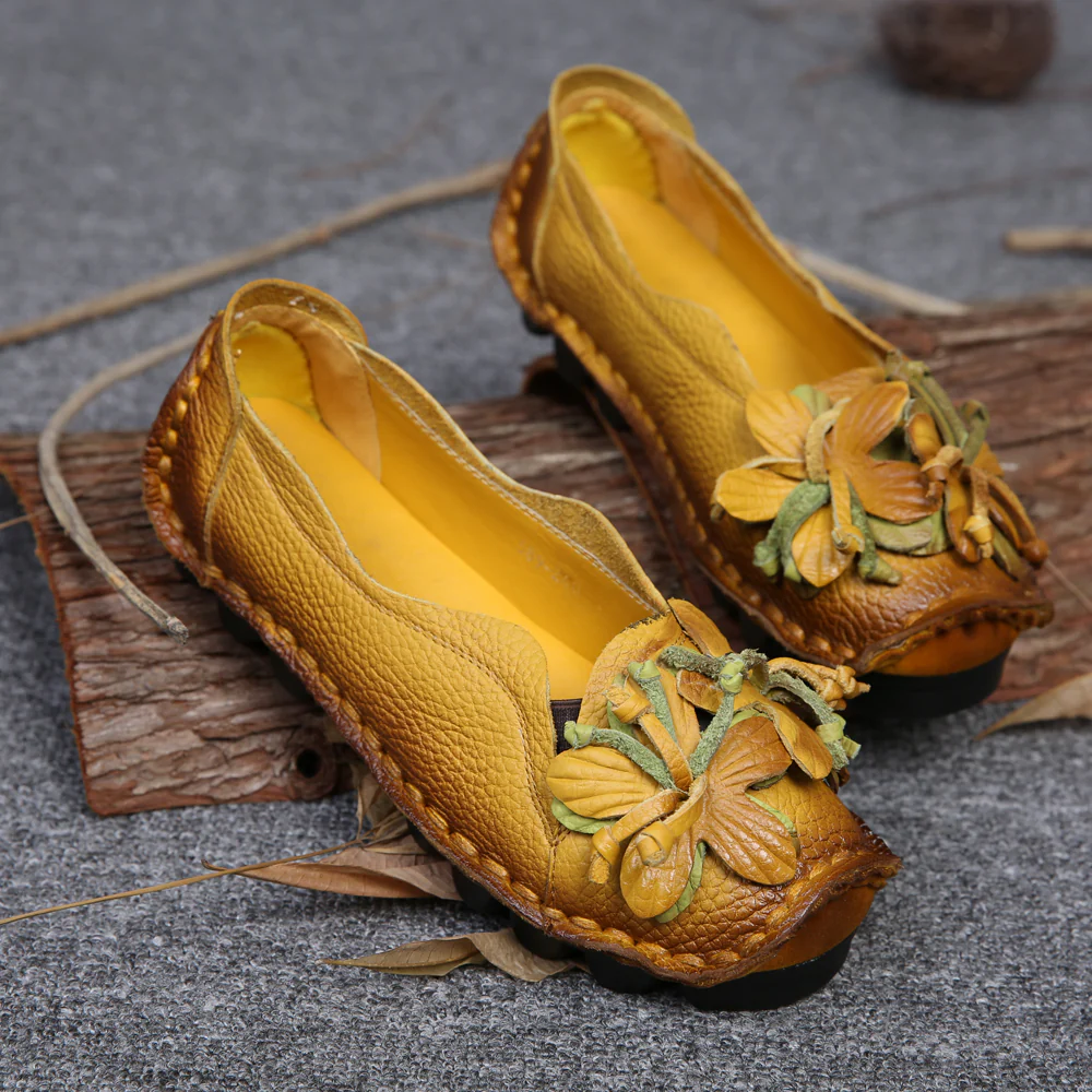 Rumour Has It | Perforated Flower Deco Head Leather Flats - Image 6