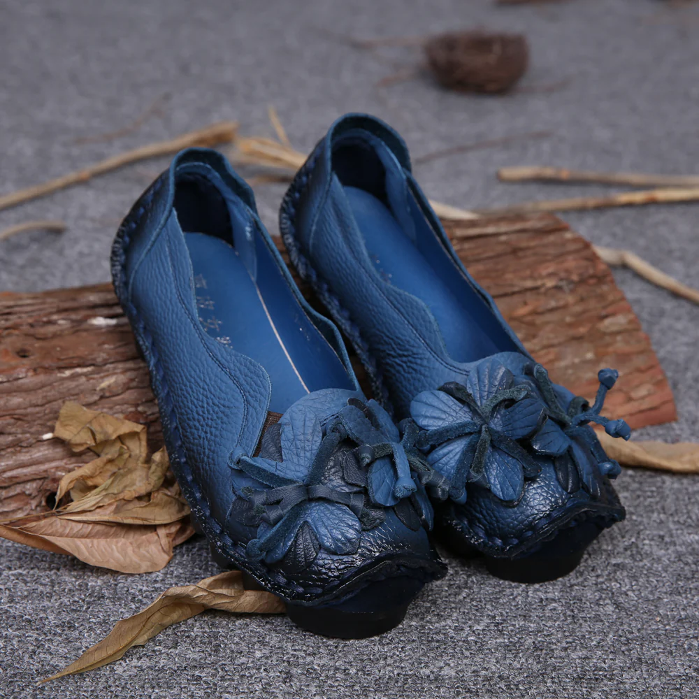 Rumour Has It | Perforated Flower Deco Head Leather Flats - Image 8