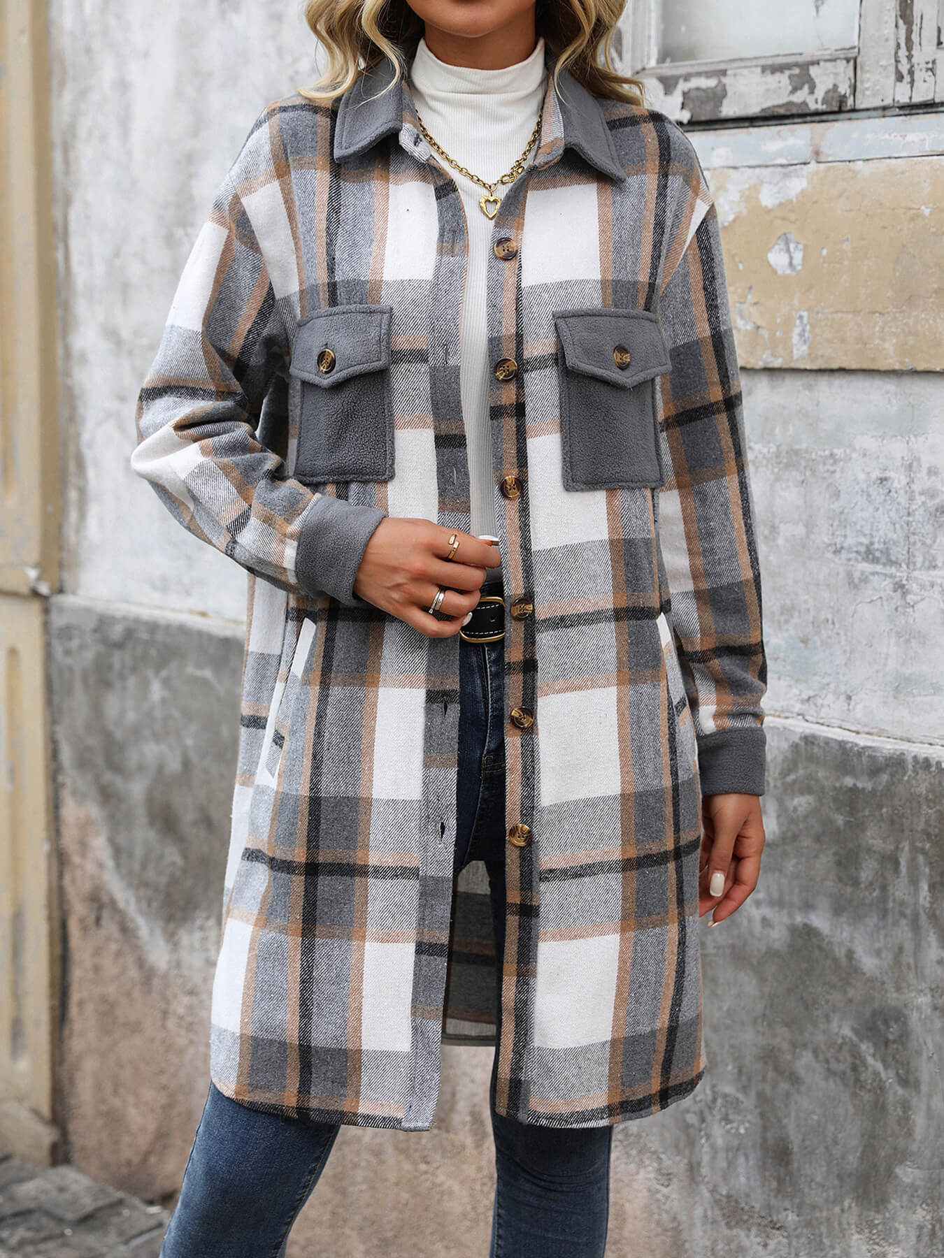 Petaluma Cotton Blend Plaid Coat - Grey - Image 2