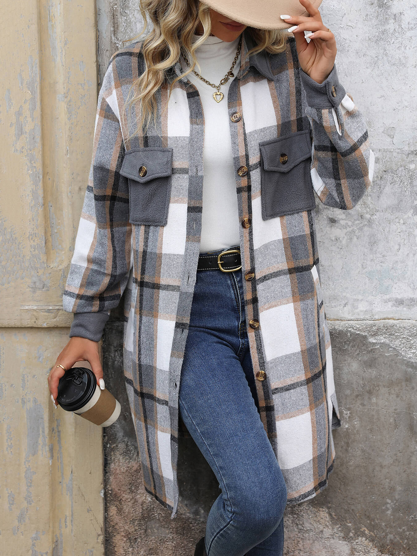 Petaluma Cotton Blend Plaid Coat - Grey - Image 3