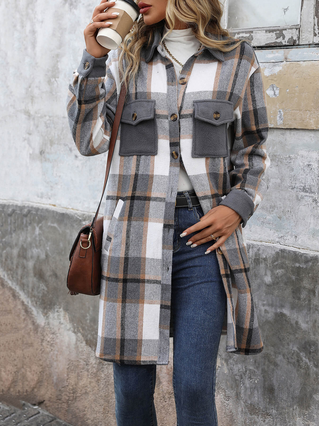 Petaluma Cotton Blend Plaid Coat - Grey - Image 4