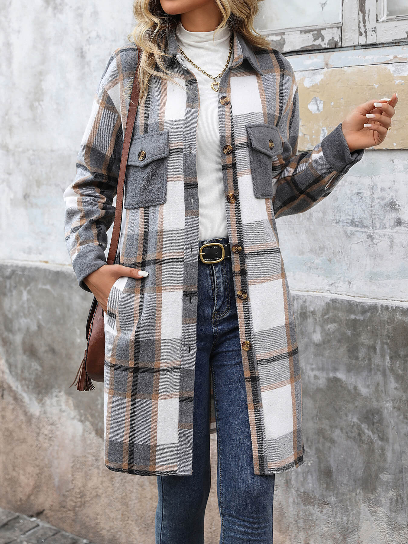 Petaluma Cotton Blend Plaid Coat - Grey - Image 5