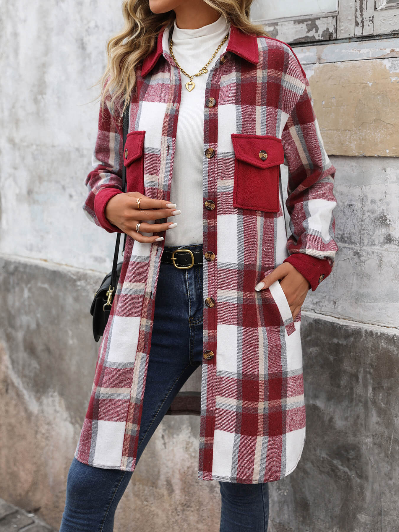 Petaluma Cotton Blend Plaid Coat - Red - Image 2