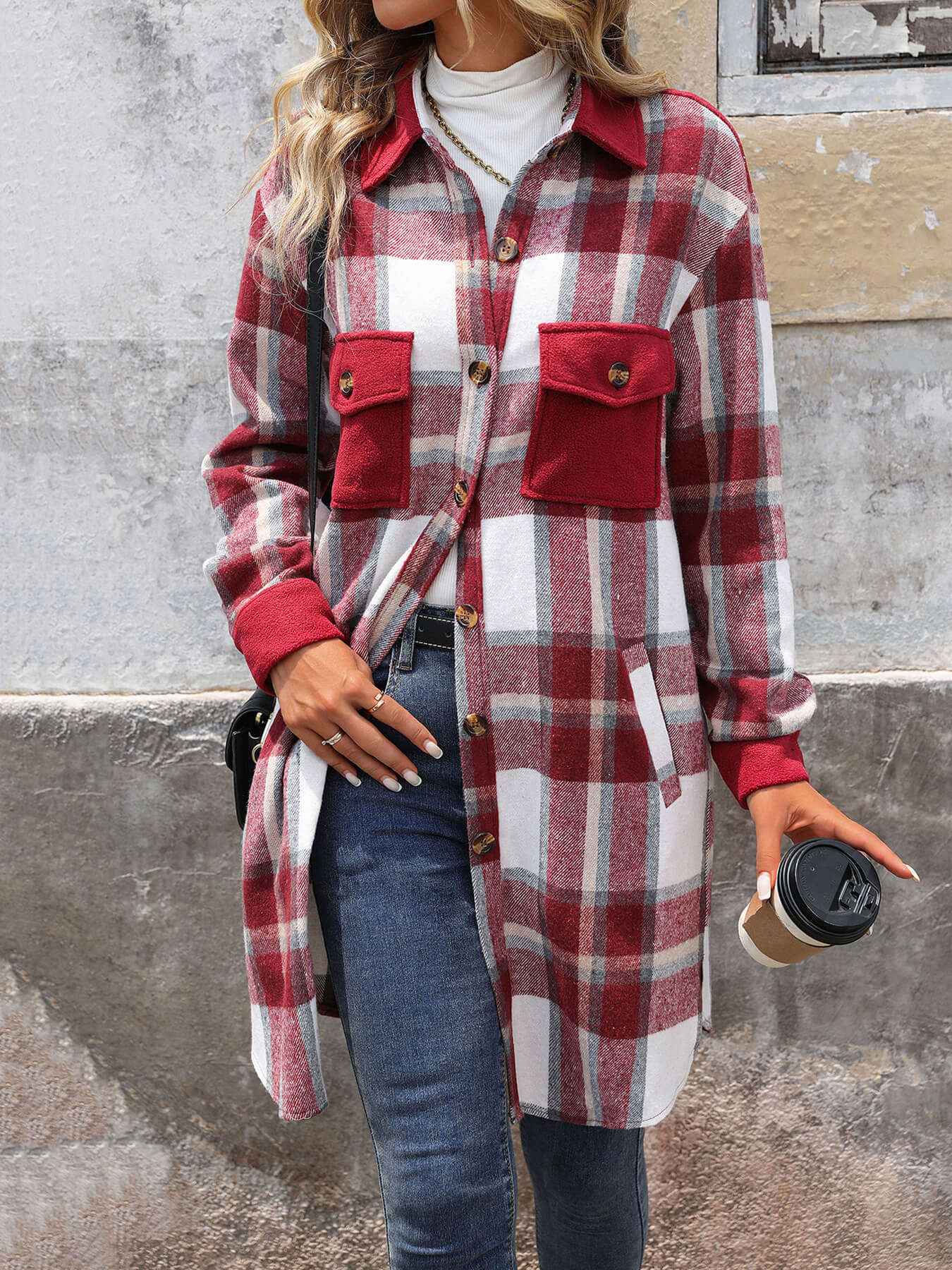 Petaluma Cotton Blend Plaid Coat - Red - Image 3