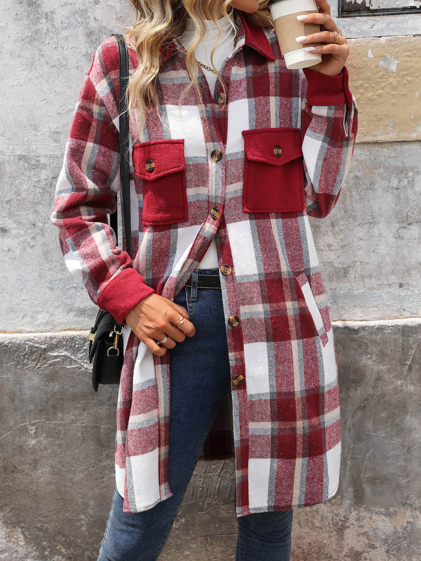 Petaluma Cotton Blend Plaid Coat - Red - Image 4