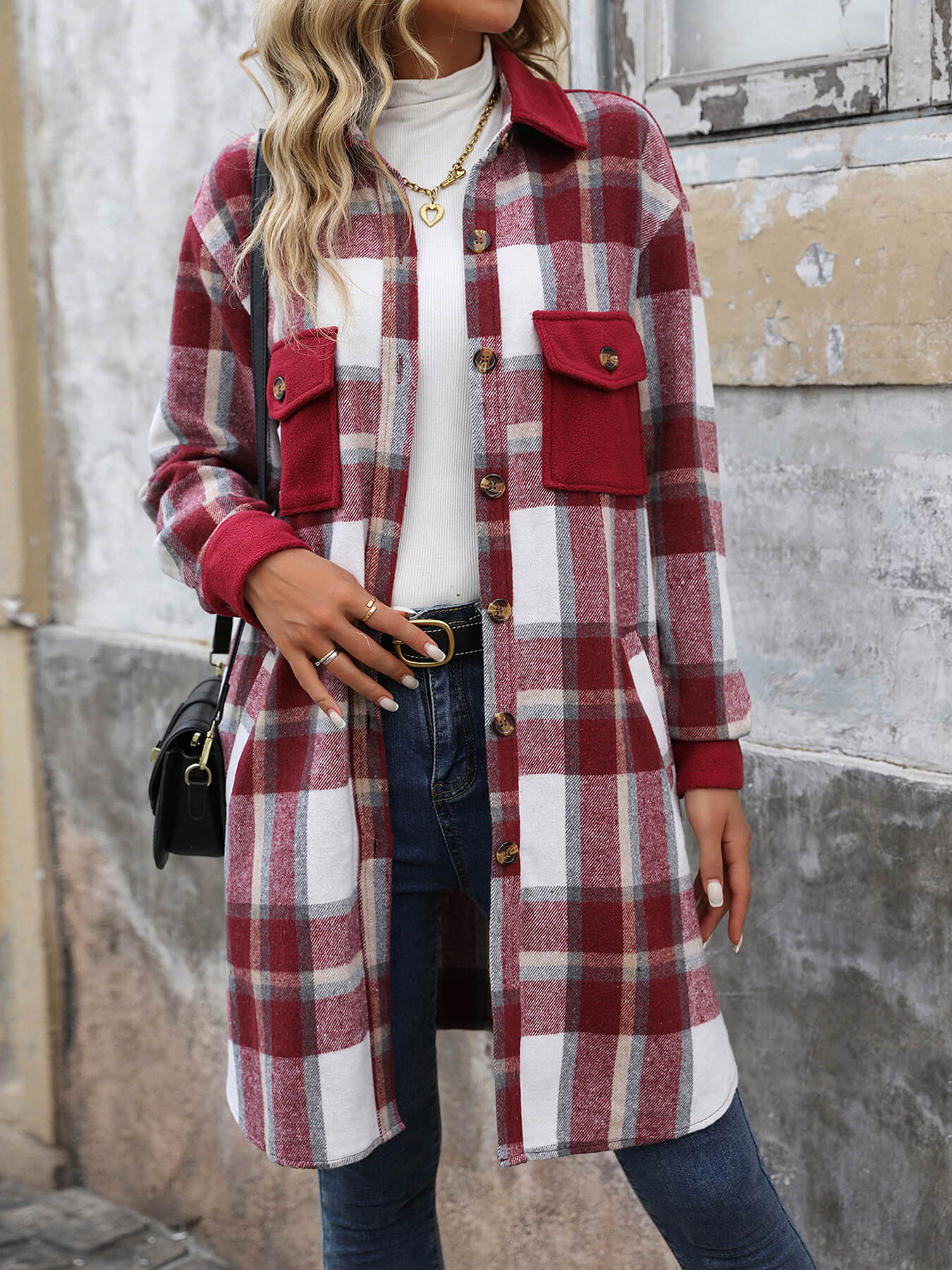 Petaluma Cotton Blend Plaid Coat - Red - Image 5