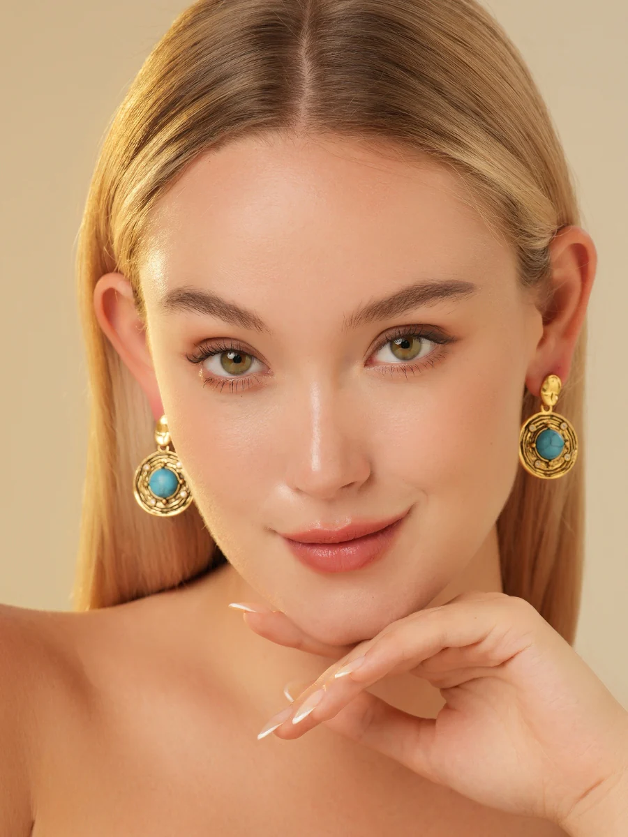 Pierre Turquoise Gold Plated Earrings - Image 2