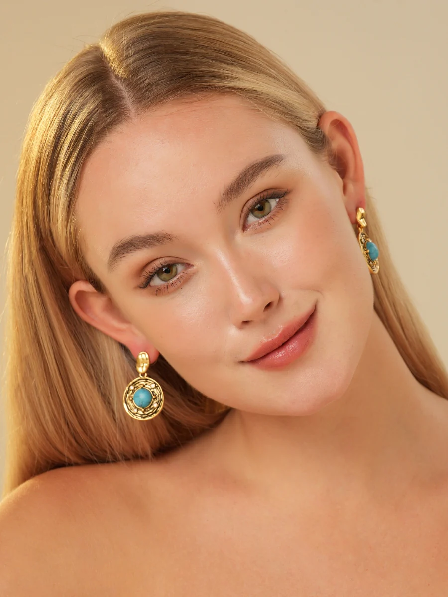 Pierre Turquoise Gold Plated Earrings - Image 3