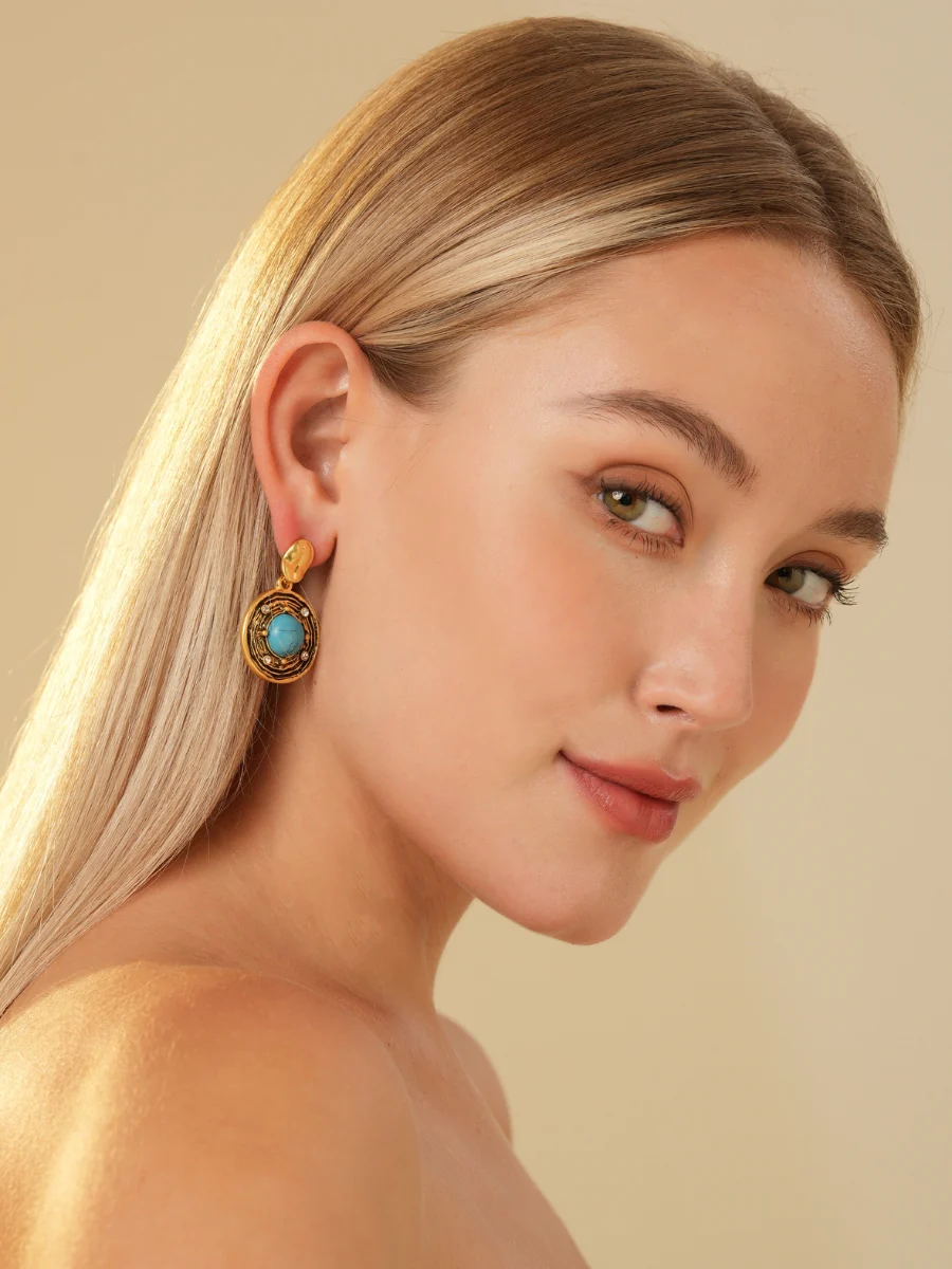 Pierre Turquoise Gold Plated Earrings - Image 4