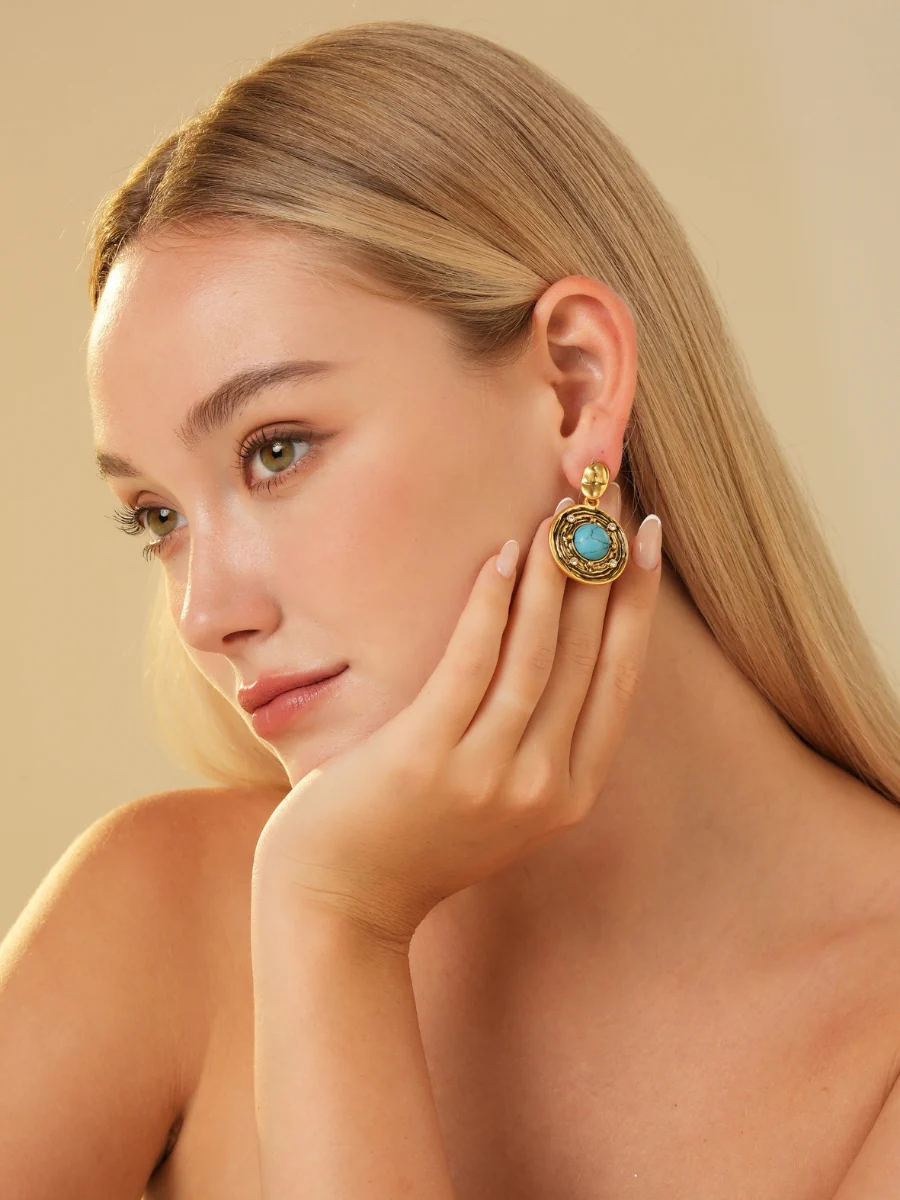 Pierre Turquoise Gold Plated Earrings - Image 5