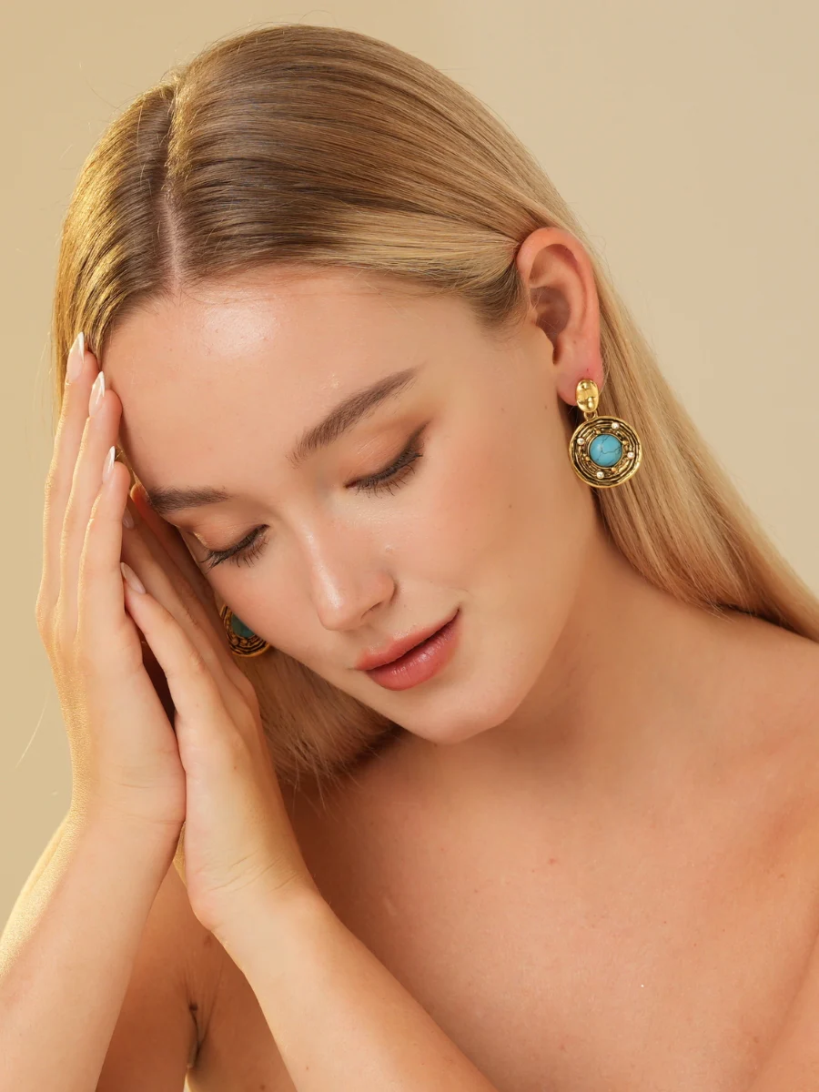 Pierre Turquoise Gold Plated Earrings - Image 6
