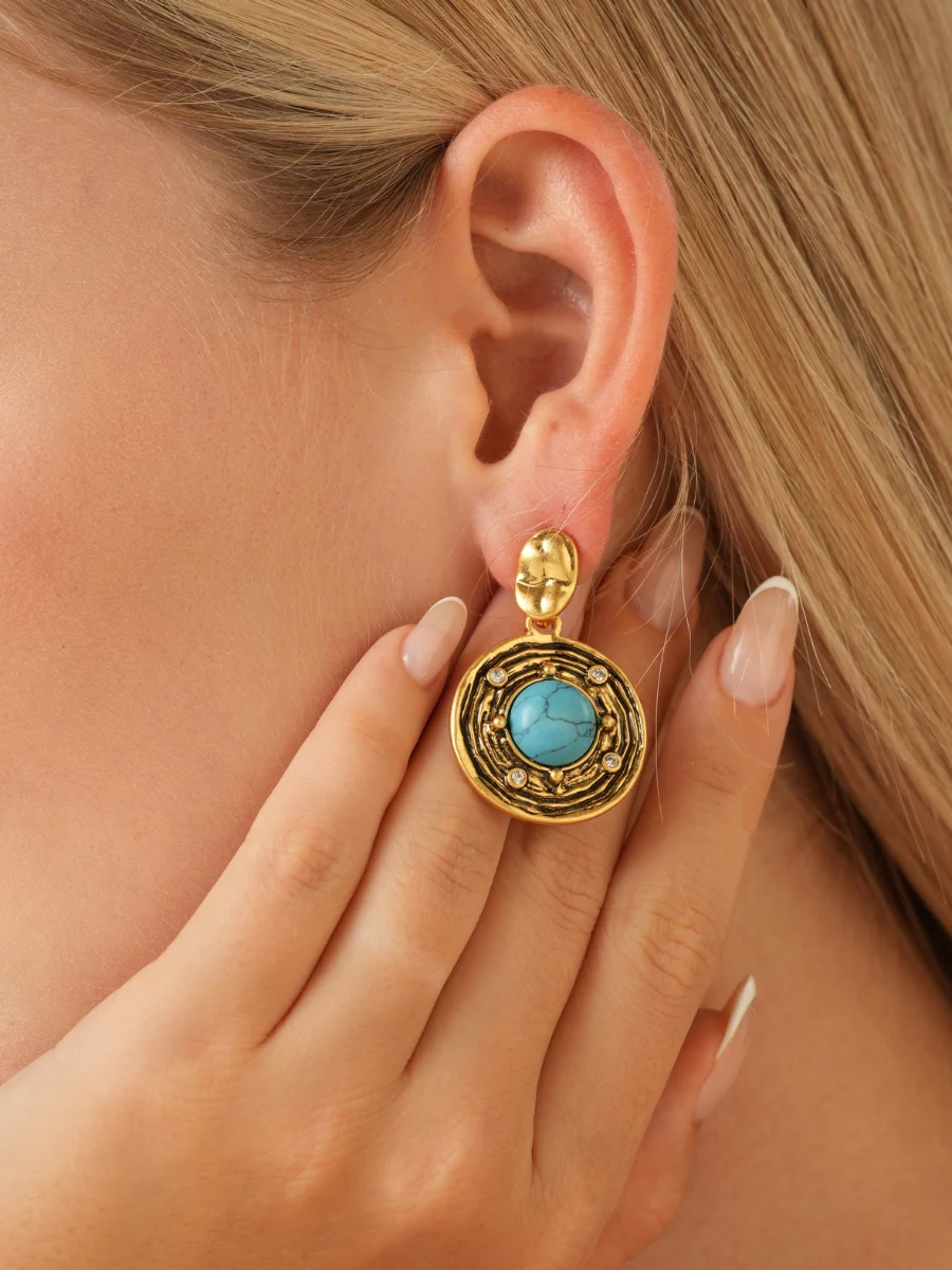 Pierre Turquoise Gold Plated Earrings - Image 7
