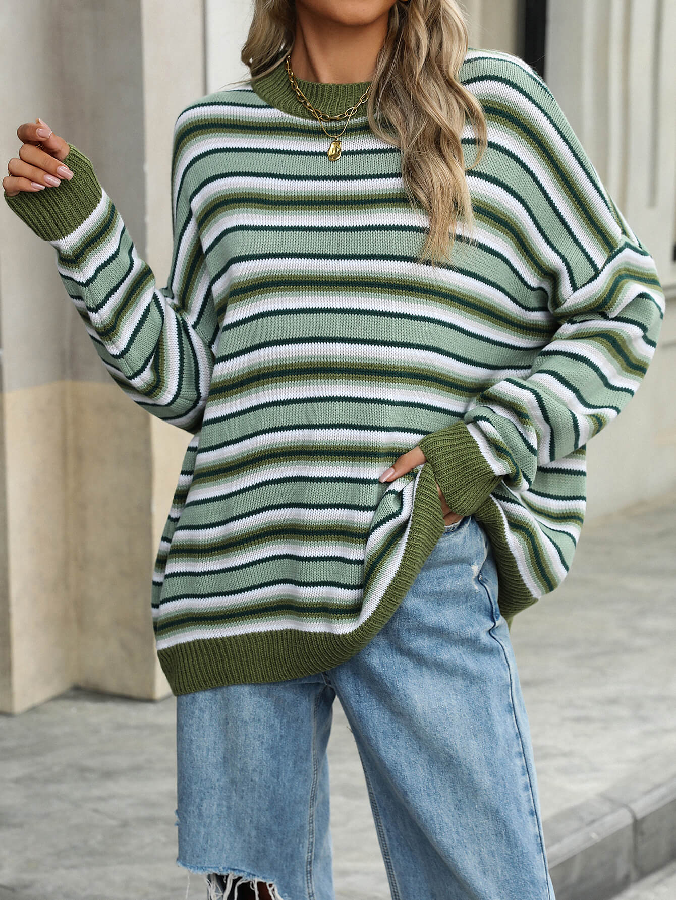 Pippa Striped Knit Sweater - Green - Image 4