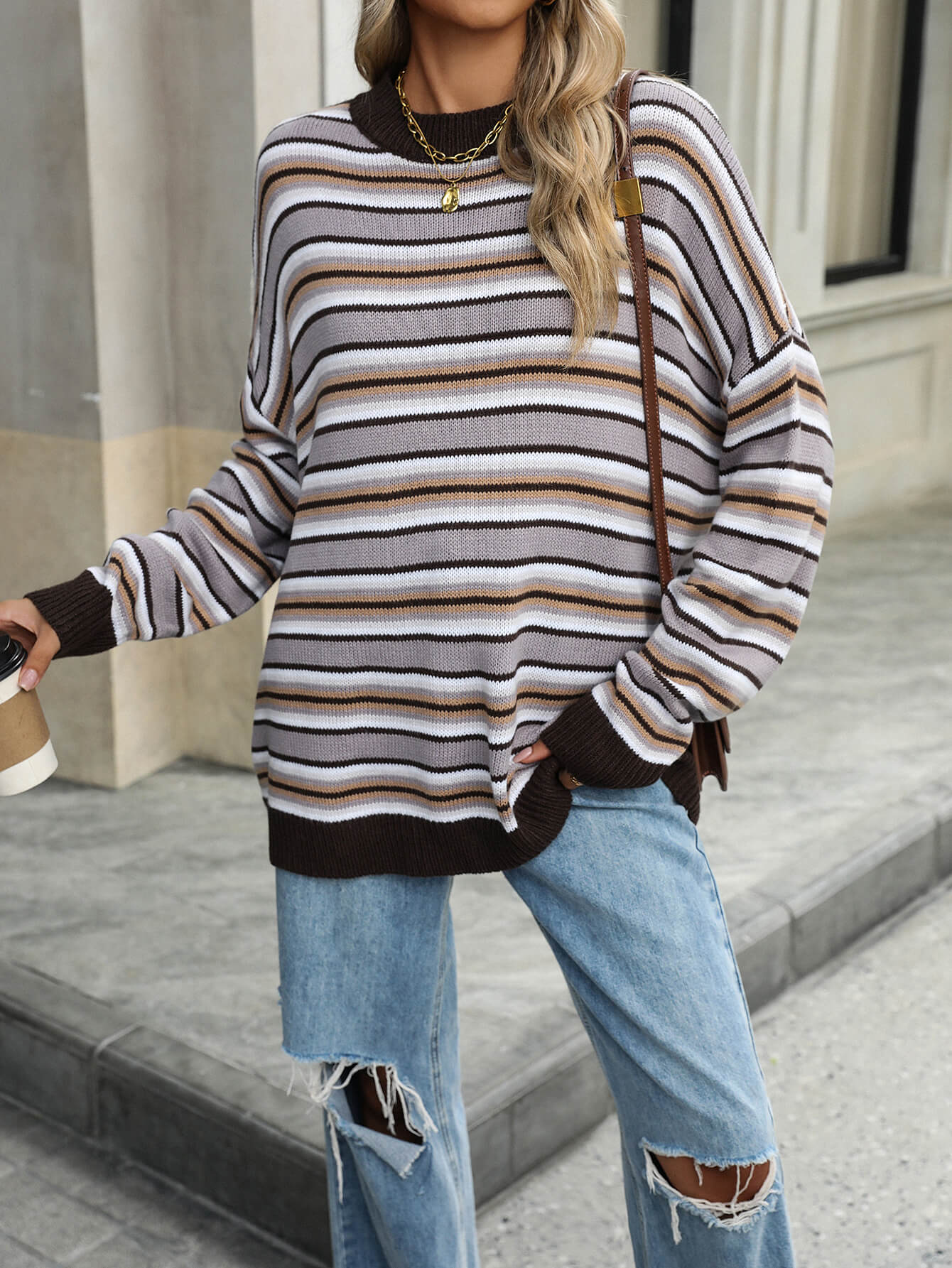 Pippa Striped Knit Sweater - Grey - Image 4