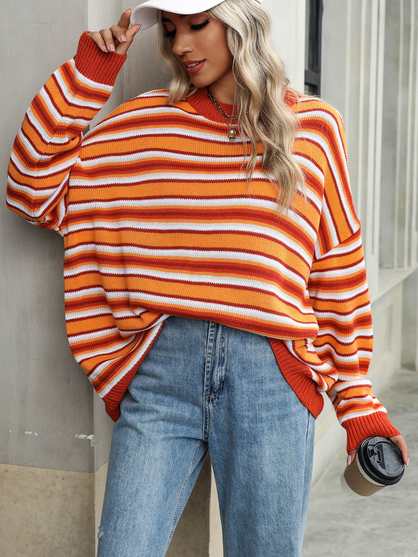 Pippa Striped Knit Sweater - Orange - Image 3
