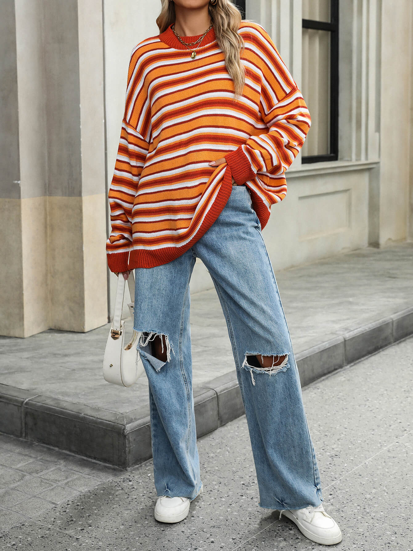 Pippa Striped Knit Sweater - Orange - Image 5