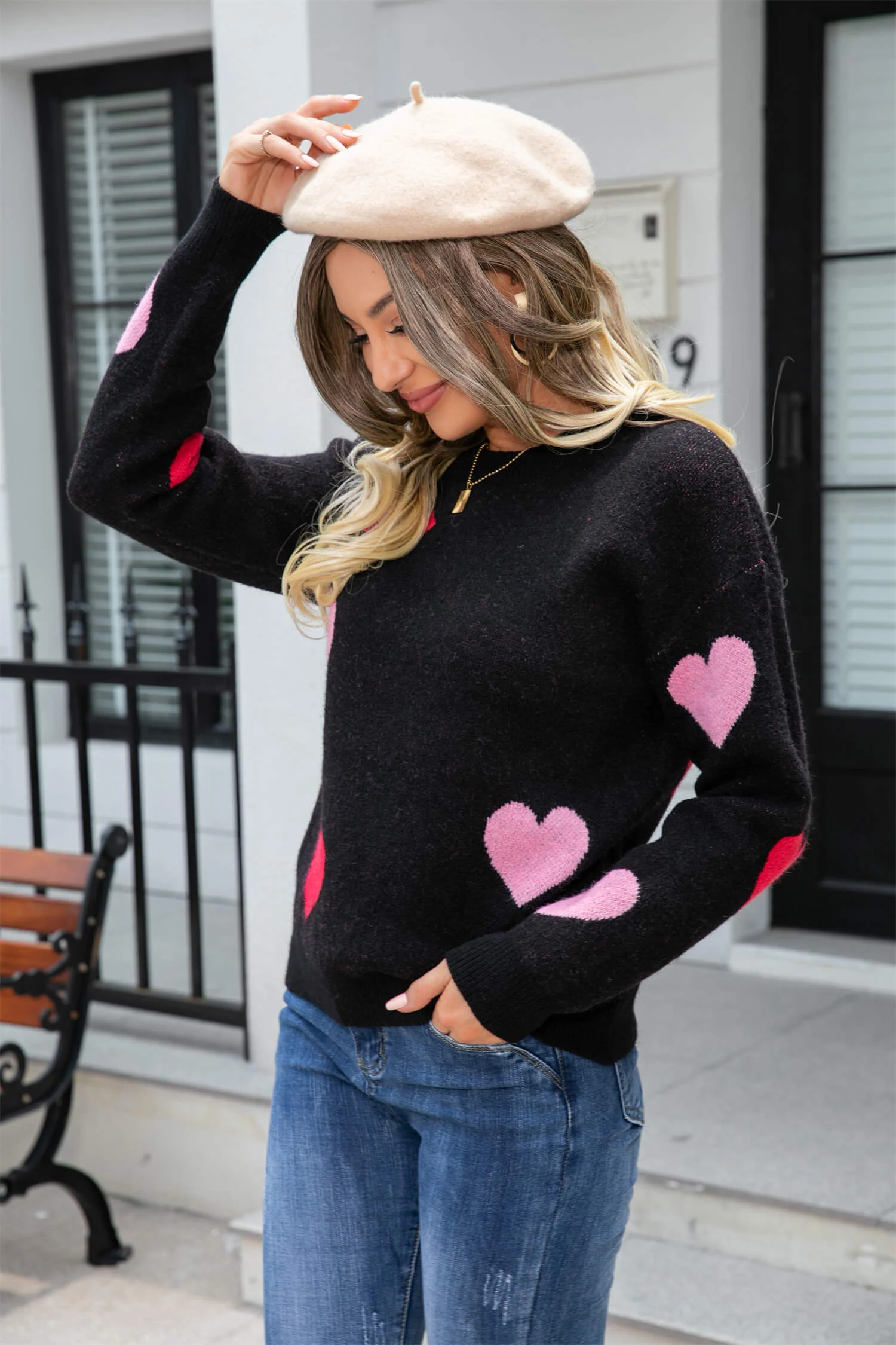 Poker Heart Knit Sweater - Black - Image 3