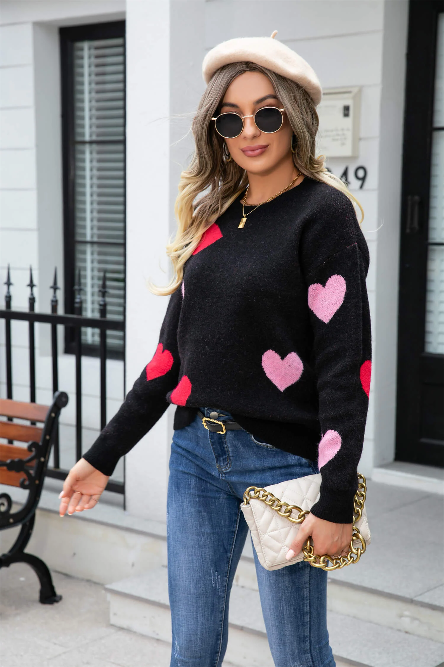 Poker Heart Knit Sweater - Black - Image 4