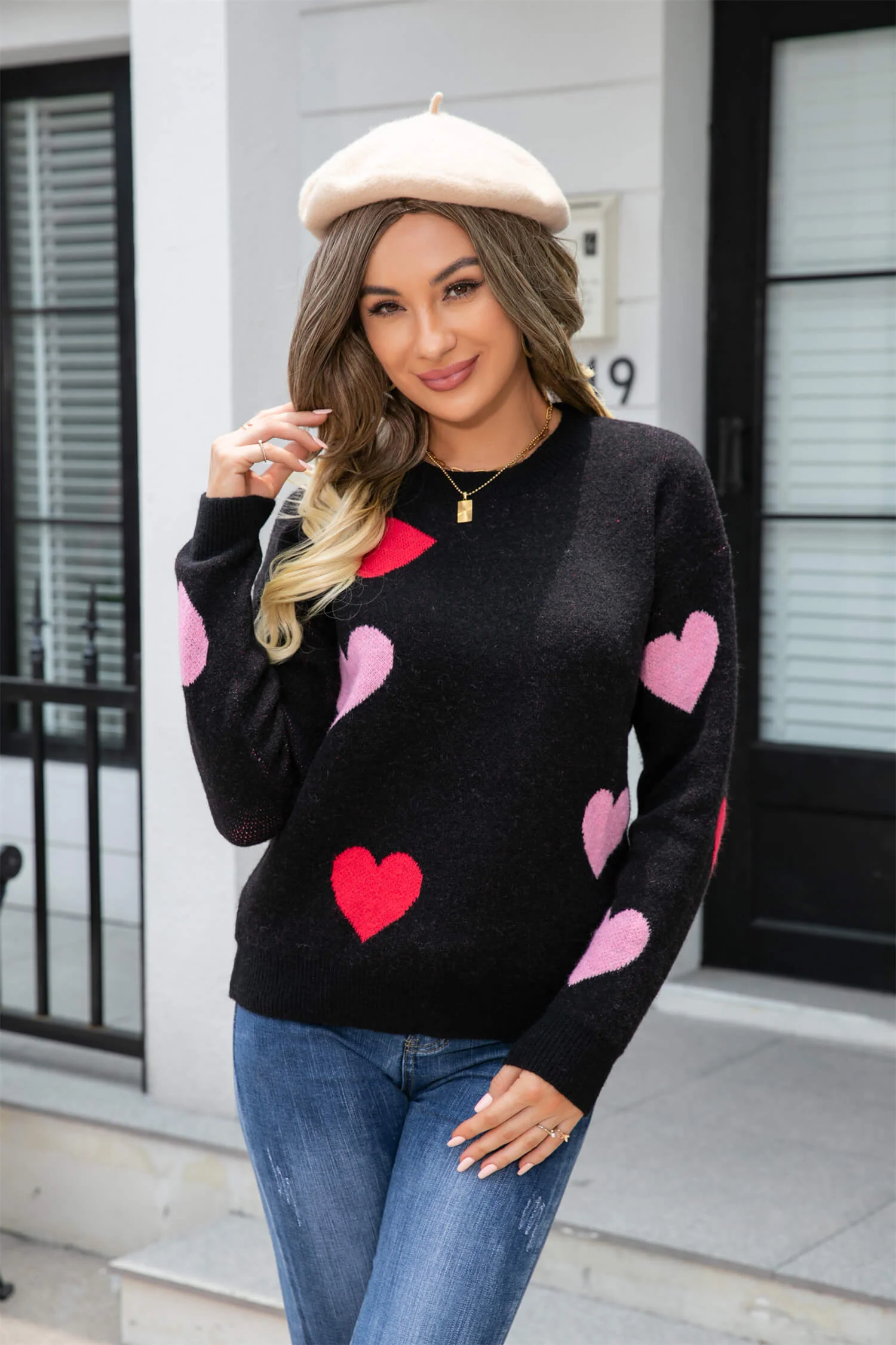 Poker Heart Knit Sweater - Black - Image 7